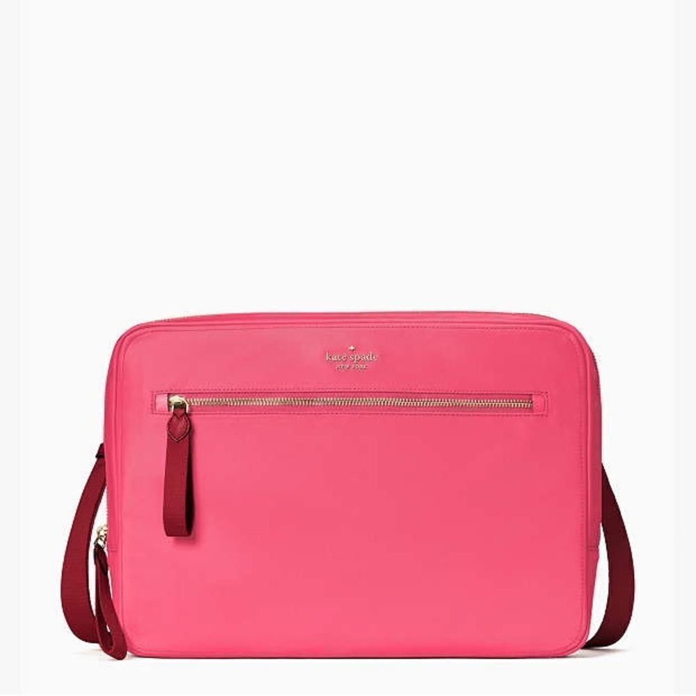 Kate Spade NY Chelsea Nylon Laptop Sleeve Crossbody Bag With Strap in Red & Gold - Picture 2 of 14